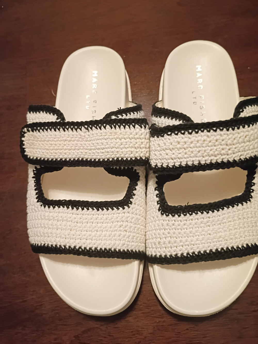 Marc Fisher Ivory & Black Crochet Slide Sandals Size 8